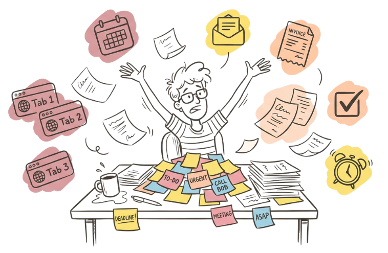 Overwhelmed business owner juggling tasks